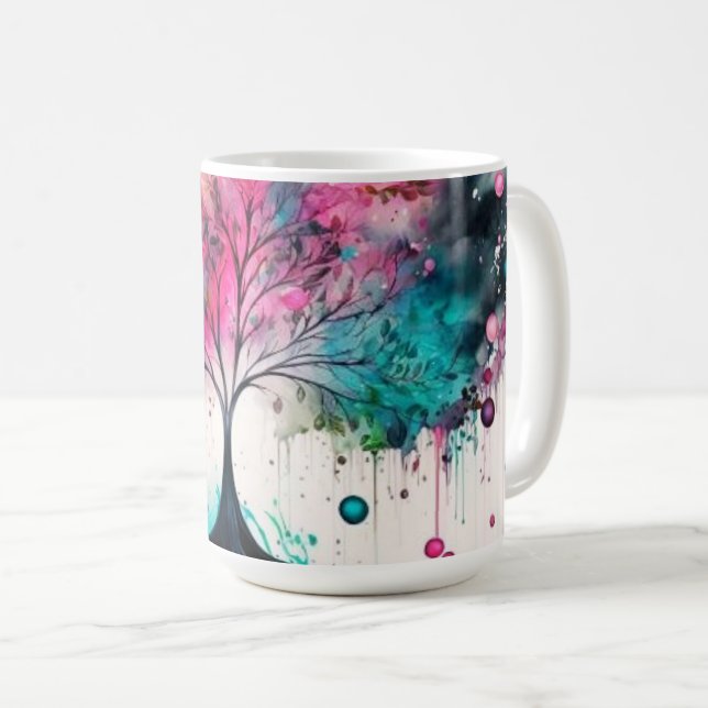 Taza De Café Árbol místico moderno y negrita (azul, rosa, naran (Anverso derecho)