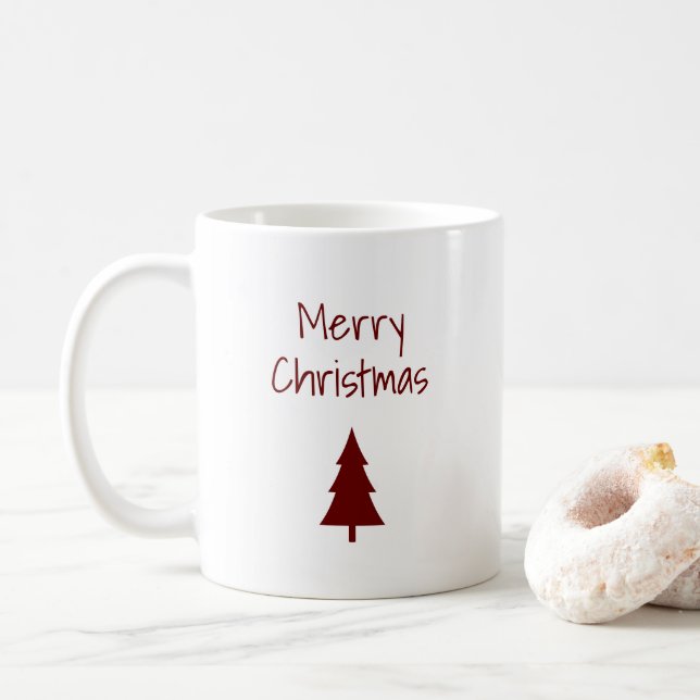 Taza De Café Árbol navideño simple tipografía roja (Con donut)