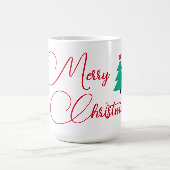Taza De Café Árbol navideño y caligrafía Feliz (Centro)