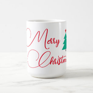 Taza De Café Árbol navideño y caligrafía Feliz