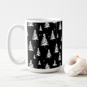 Taza De Café Árbol negro y blanco de Navidad