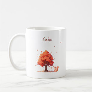Taza De Café Árbol otoñal personalizado y ardilla