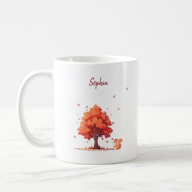 Taza De Café Árbol otoñal personalizado y ardilla (Izquierda)