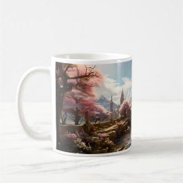 Taza De Café Árbol, Río Y Palacio En Otro Mundo