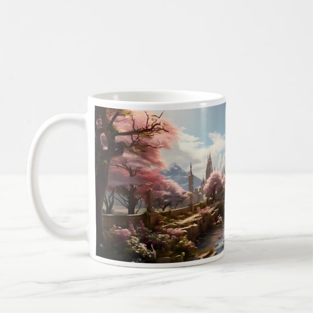 Taza De Café Árbol, Río Y Palacio En Otro Mundo (Izquierda)