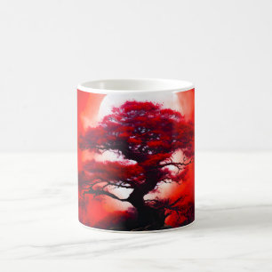 Taza De Café Árbol Rojo Místico Bajo Luna Llena