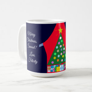 Taza De Café Árbol verde de Navidad con azul: