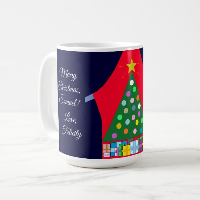 Taza De Café Árbol verde de Navidad con azul: (Anverso izquierdo)