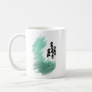 Taza De Café Árbol verde escandinavo arte simple panza de menta