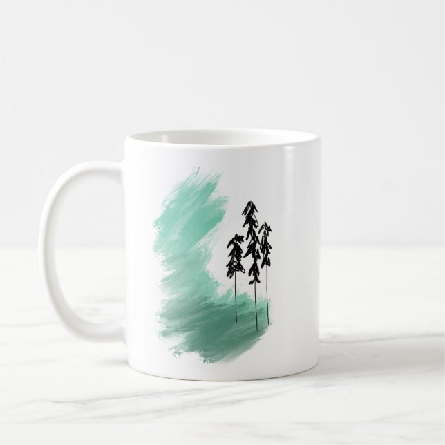 Taza De Café Árbol verde escandinavo arte simple panza de menta (Izquierda)