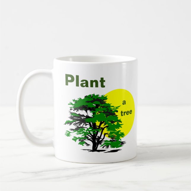 Taza De Café Árbol verde y sol amarillo, plantar un árbol (Izquierda)
