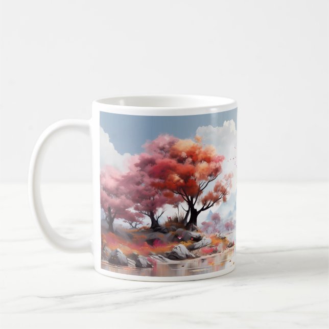 Taza De Café Árbol Y Río En El Mundo Fantasmo (Izquierda)