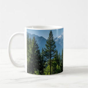 Taza De Café Árboles Coníferos con Fondo de Montaña