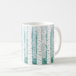Taza De Café Árboles de aves nevan rayas de madera de invierno