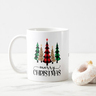 Taza De Café Árboles de Navidad a cuadros rojos y verdes 