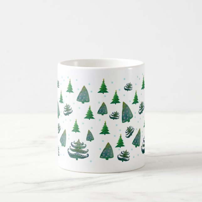 Taza De Café Árboles de Navidad acuarela Arte blanco (Centro)