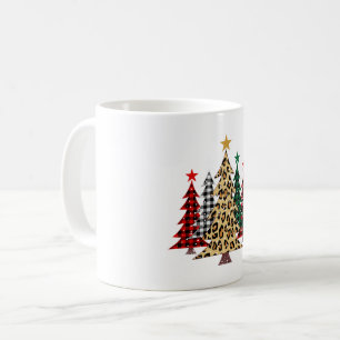 Taza De Café Árboles de Navidad alegres con cuadros de búfalo y