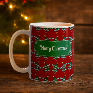Taza De Café Árboles de Navidad bailando ¡Feliz Navidad! Patrón