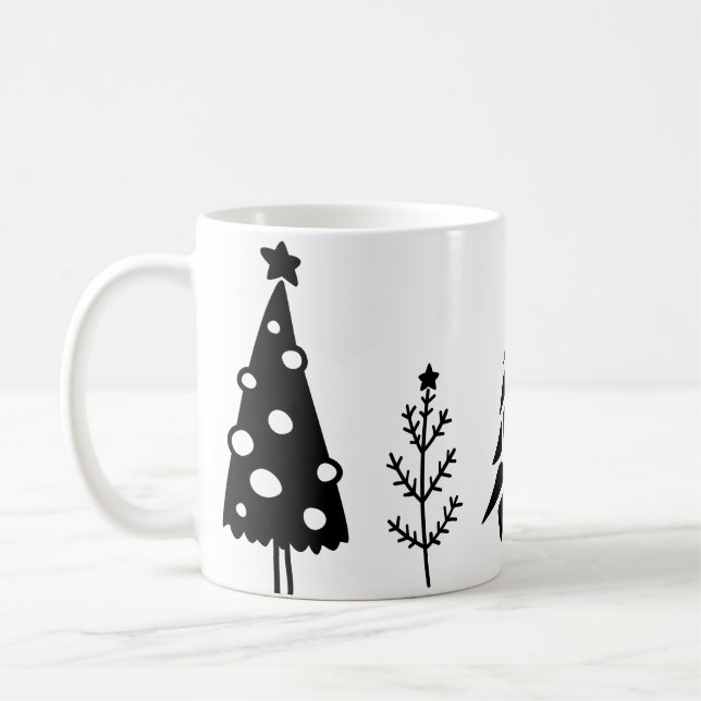 Taza De Café Árboles de Navidad blancos y negros café Mug (Izquierda)