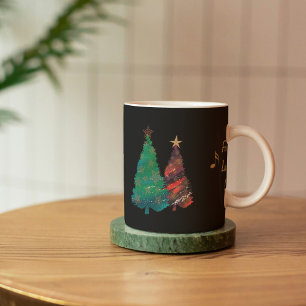 Taza De Café Árboles de navidad brillantes pintados a mano de