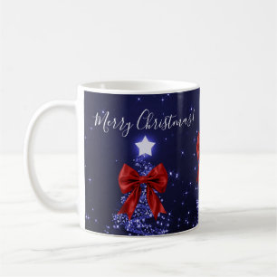 Taza De Café Árboles de Navidad elegantes de fiesta naval Lazos