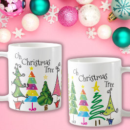Taza De Café Árboles de Navidad extravagantes con escritura azu