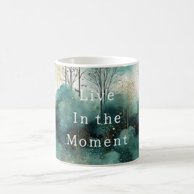 Taza De Café Árboles de Navidad Green Gold con aves (Centro)