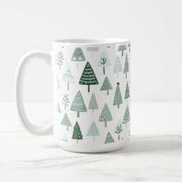 Taza De Café Árboles de Navidad modernos blancos y verdes