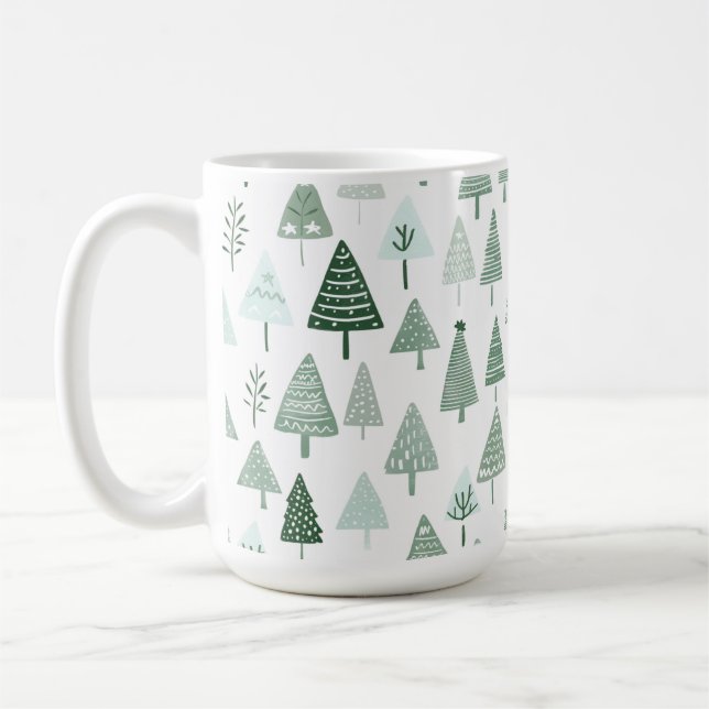 Taza De Café Árboles de Navidad modernos blancos y verdes (Izquierda)