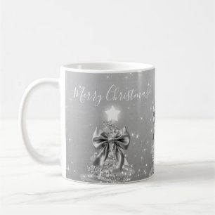Taza De Café Árboles de Navidad plateados de fiesta elegantes c