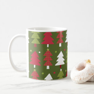 Taza De Café Árboles de Navidad Rojo Blanco y Verde