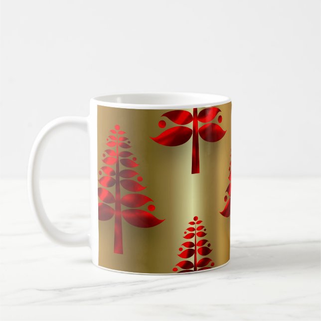 Taza De Café Árboles de Navidad rojos en oro (Izquierda)
