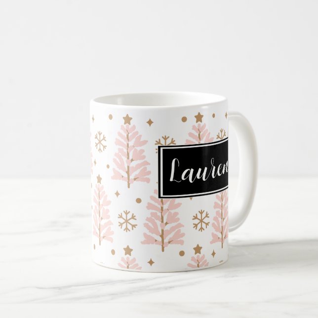 Taza De Café Árboles de Navidad rosados Mug Personalizado (Anverso derecho)