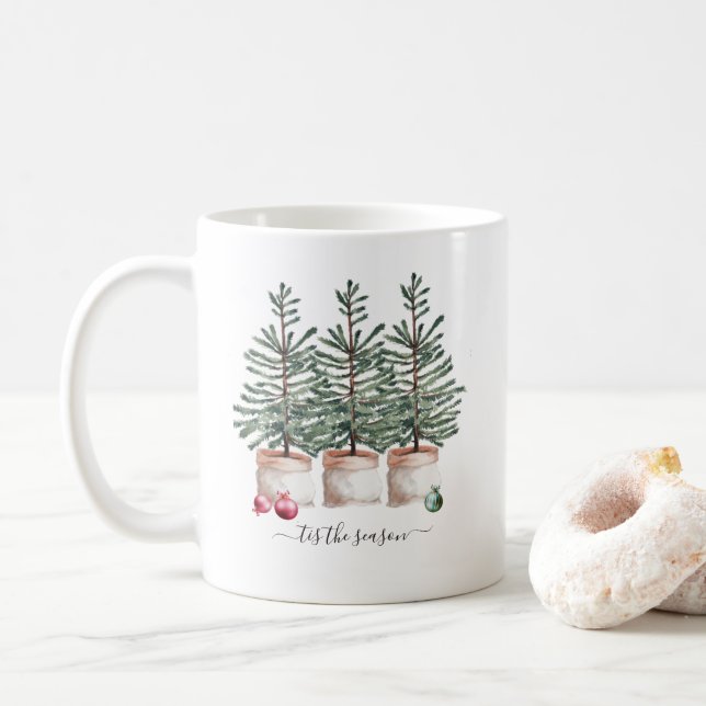 Taza De Café Árboles de Navidad Rústicos Esta Temporada (Con donut)