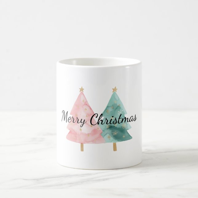 Taza De Café Árboles de Navidad verdes rosados (Centro)