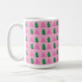Taza De Café Árboles de Navidad verdes y rosas