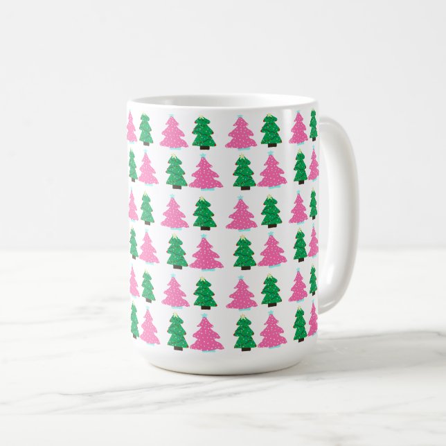 Taza De Café Árboles de Navidad verdes y rosas (Anverso derecho)