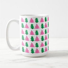 Taza De Café Árboles de Navidad verdes y rosas