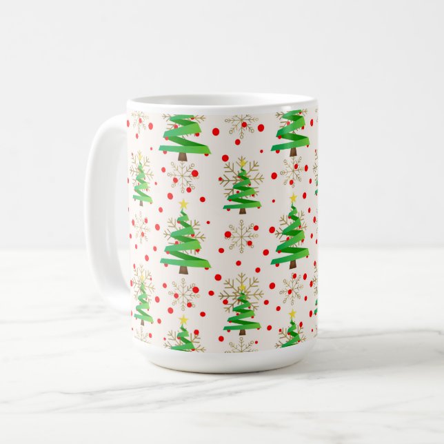 Taza De Café Árboles de Navidad y copos de nieve de oro (Anverso izquierdo)