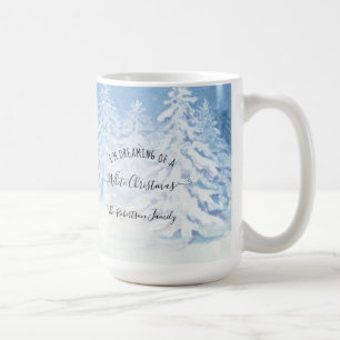 Taza De Café Árboles de nieve Soñando familia de Navidades blan