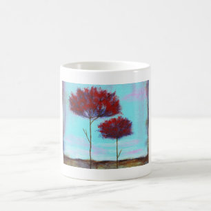Taza De Café Árboles del rojo del paisaje del arte acariciado,