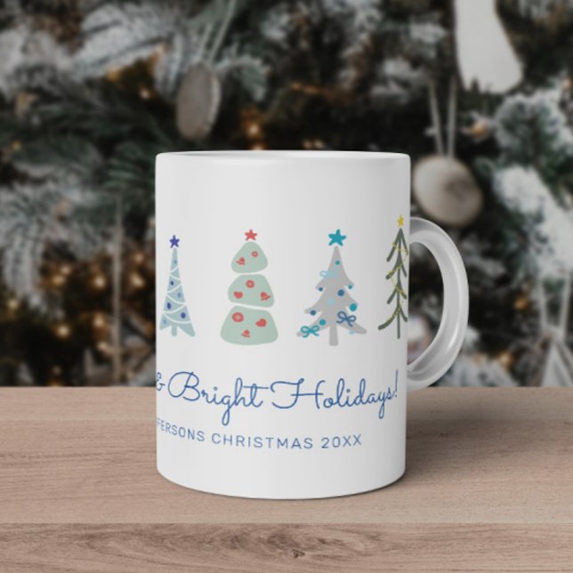 Taza De Café Árboles escandinavos Minimalistas de Navidad (Hand-drawn Custom Scandinavian Christmas tress mug with your text)