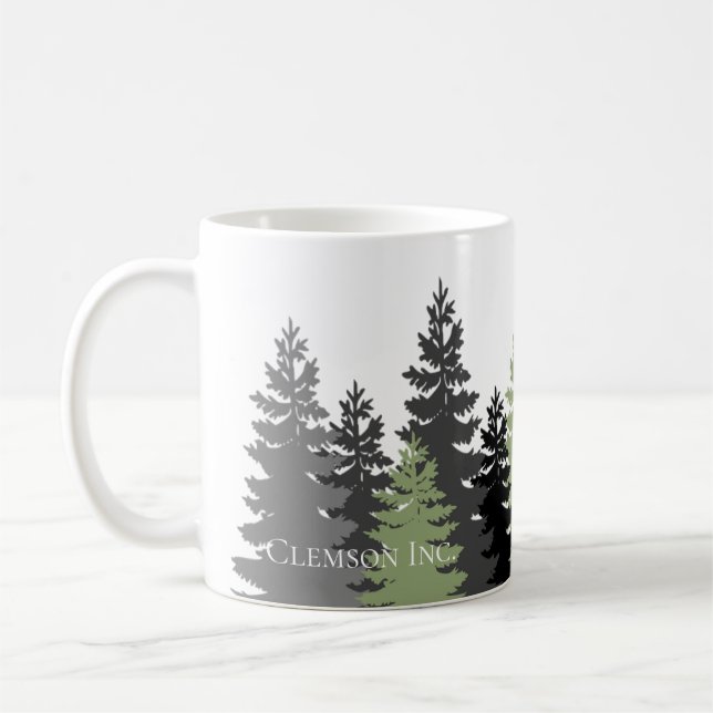 Taza De Café Árboles grises y verdes del Evergreen elegantes y  (Izquierda)