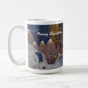 Taza De Café Árboles navideños azules y dorados en peluca noctu