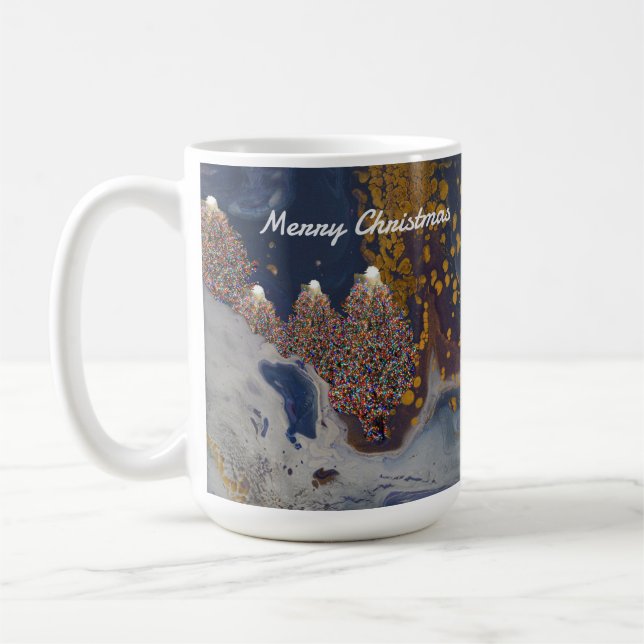 Taza De Café Árboles navideños azules y dorados en peluca noctu (Izquierda)