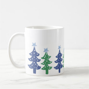 Taza De Café Árboles navideños azules y verdes bonitos