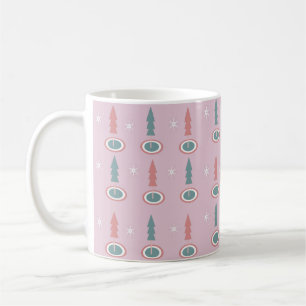 Taza De Café Árboles navideños copos de nieve verde rosado