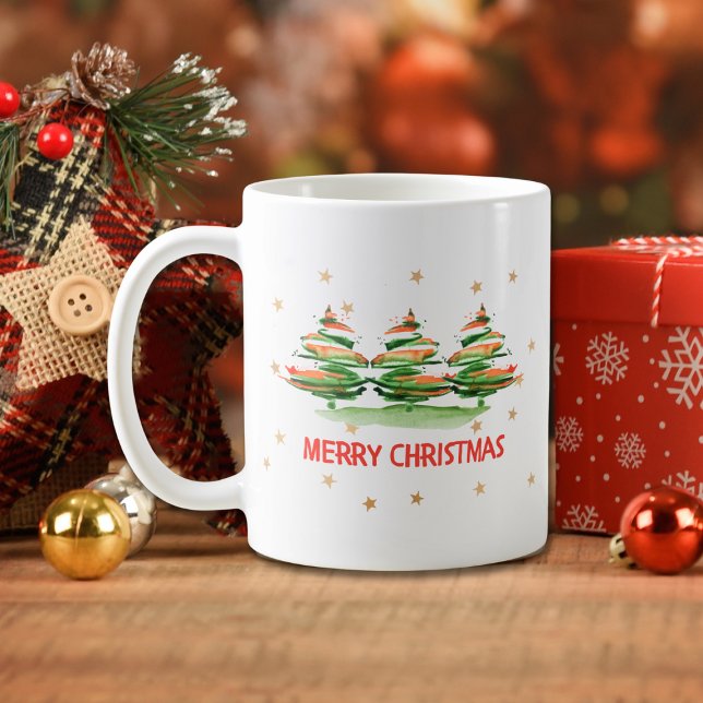 Taza De Café Árboles navideños de acuarela moderna - Feliz Navi (Subido por el creador)