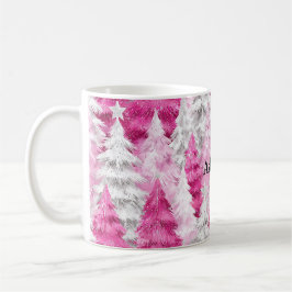 Taza De Café Árboles navideños de glam blanco rosado