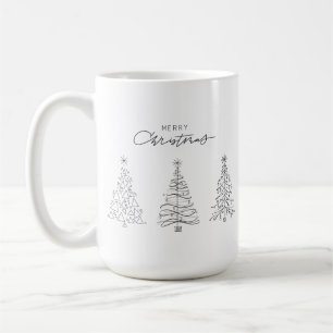 Taza De Café Árboles navideños minimalistas blanco y negro